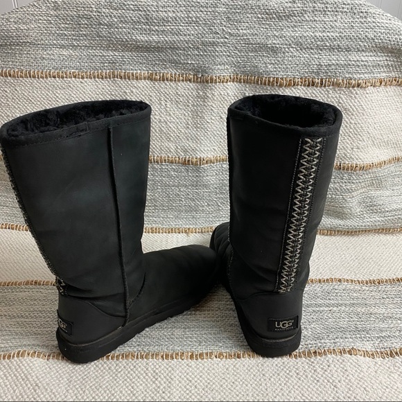 UGG Black Leather Embroidered Stitch Boho Boots - Picture 8 of 16